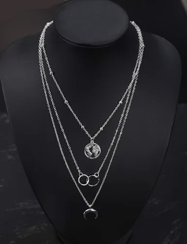 Vista 2 de fxmimior - Collar de 2 niveles con diseño de luna, colgante de plata y oro, para mujeres y niñas