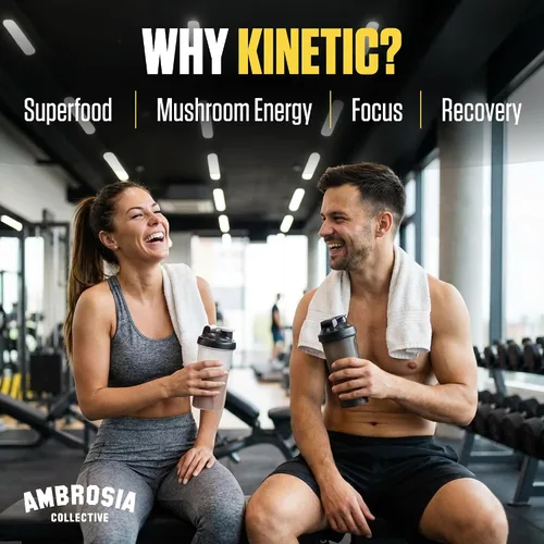 Vista 5 de Ambrosia Kinetic - Polvo orgánico para preentrenamiento Preentrenamiento natural mejorado con hongos Superalimento en polvo nootrópico