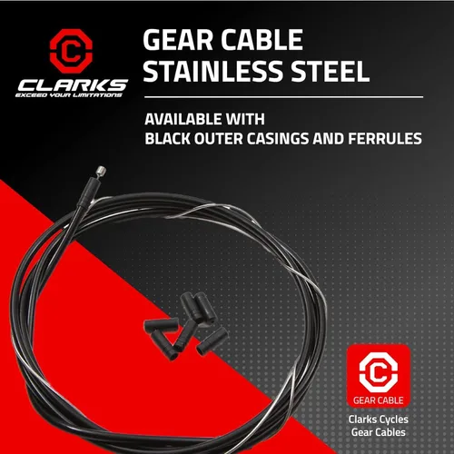 Vista 3 de Clarks Cable de engranaje de acero inoxidable 6086, negro Cables-de-frenos de bicicleta y carcasa