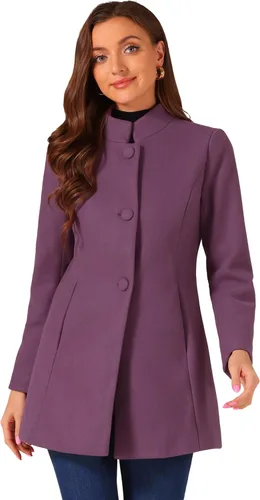 Vista 35 de Allegra K Abrigo de invierno para mujer, abrigo de cuello alto medio largo Negro