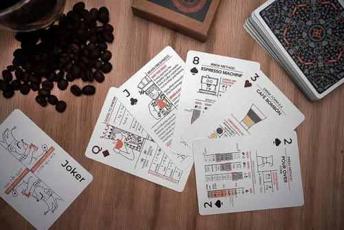 Vista 2 de Tarjetas de sorbo a traje sobre el café: cartas informativas con parámetros de preparación y consejos para hacer café