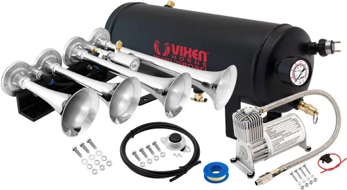Vista 10 de Vixen Horns Kit de bocina de tren para camiones/coche/semi. Sistema completo a bordo: compresor de aire de 150 psi, tanque de 1 galón, 4 trompetas.