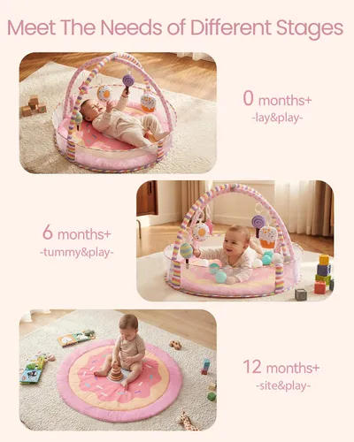 Vista 4 de Alfombra de juego 4 en 1 para bebés y gimnasio de juegos para bebés, tapete de actividades para bebés, tapete de actividades para bebés y niños