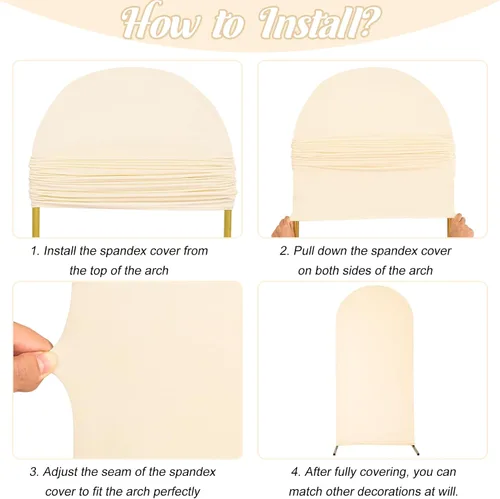 Vista 5 de Juego de 3 fundas de elastano ajustables para arco de boda, color beige, cubierta de fondo para arco de Chiara, parte superior redonda, para boda