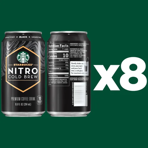 Vista 3 de Starbucks - Café RTD Nitro Cold Brew, Negro Sin Azúcar, Latas de 9.6 fl oz (Paquete de 8), Café Helado, Café Cold Brew, Bebida de Café