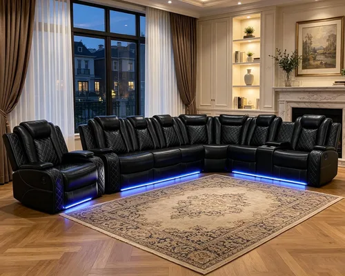 Vista 28 de Juego de sofá modular reclinable eléctrico para sala de estar, sofá modular reclinable de cuero con mesa auxiliar, soporte para tazas, consola