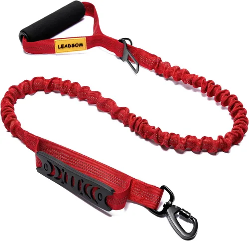 Vista 10 de Correa de perro de 6 pies altamente reflectante, resistente, elástica y de bungee, para perros medianos y grandes, con amortiguación de choque