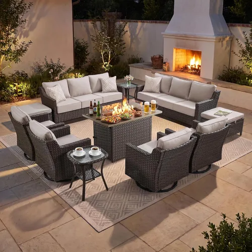 Vista 28 de Belord Sofá de patio exterior acolchado de 3 asientos de lujo de 6 pulgadas Cojín de mimbre marrón/beige de 6 pulgadas