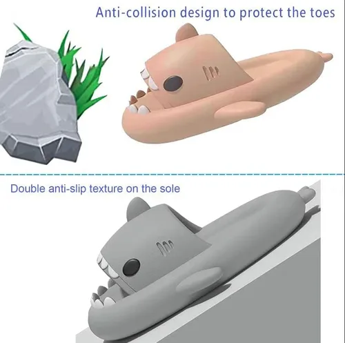Vista 3 de Lindas pantuflas y sandalias con temática de tiburón, diseño unisex de tiburón nube de dibujos animados con suela antideslizante para niños, mujeres