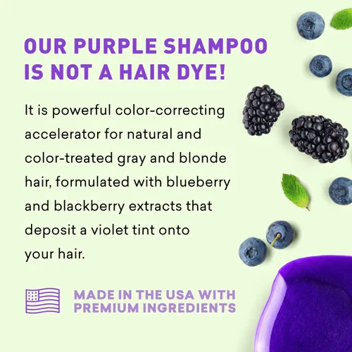 Vista 9 de Just Nutritive Champú tonificante morado para cabello rubio, gris, blanco, plateado y decolorado, elimina el cobrizo, aumenta el brillo, repara