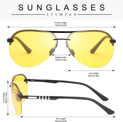 Vista 7 de Gafas de conducción de visión nocturna para hombres y mujeres, antirreflejos, lentes polarizadas amarillas, montura de metal piloto
