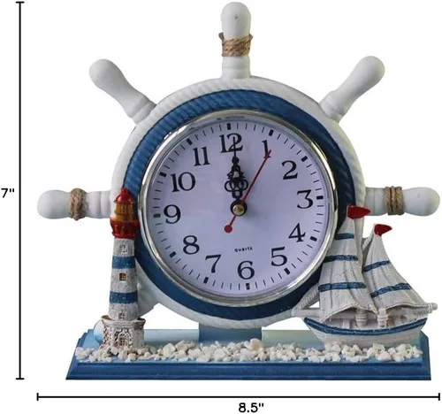 Vista 2 de Reloj de pared de rueda decoración náutico ancla barco volante volante reloj mesa decoración - barco