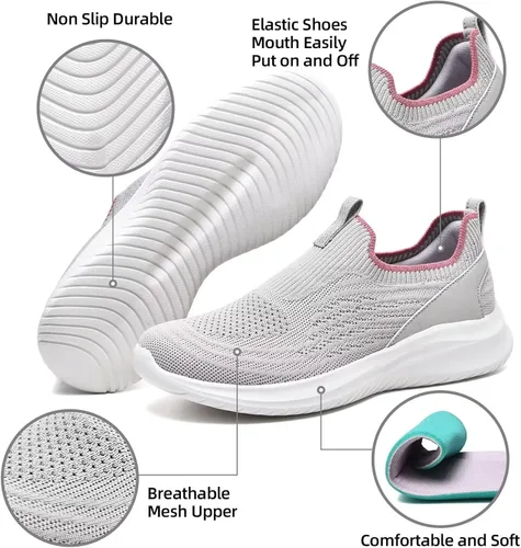 Vista 4 de TIOSEBON Tenis para caminar para mujer, de punto, cómodos, de malla transpirable, ligeros