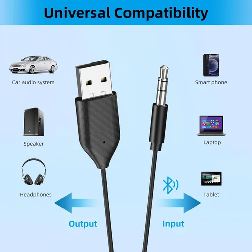 Vista 5 de ZIOCOM Adaptador auxiliar Bluetooth para automóvil, receptor USB Bluetooth 5.2, adaptador Bluetooth de 0.138 in con micrófono para transmisión