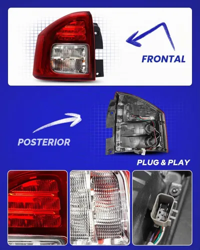 Vista 6 de AUTOONE - Para 2014 2015 2016 2017 Jeep Compass luces traseras de fábrica con bombillas, lado del conductor (LH)