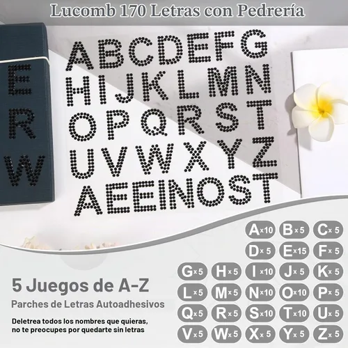 Vista 4 de 170 piezas de pegatinas de letras de diamantes de imitación, 5 hojas, pegatinas autoadhesivas de diamantes con brillo, alfabeto de diamantes de 1.57