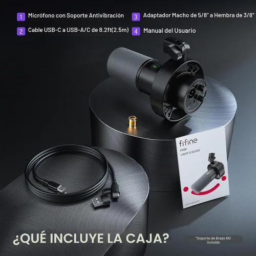 Vista 9 de FIFINE Micrófono Dinámico, XLR/USB Micrófono de PC para Grabación de Podcast para Transmisión de Locución Vocal, Micrófono de Metal de Estudio