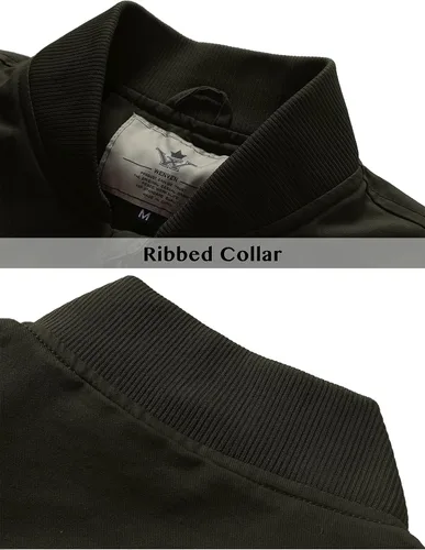 Vista 4 de WenVen Chaqueta bomber de algodón ligero para hombre, rompevientos militar casual