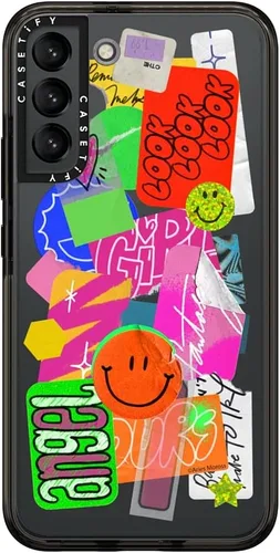 Vista 3 de CASETiFY Funda de impacto para Galaxy S22+ - Adhesivo Aries Moross, color negro transparente