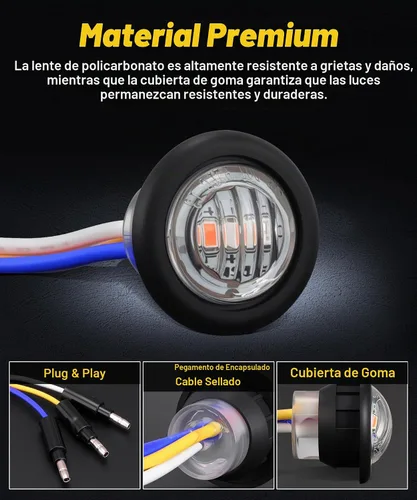 Vista 3 de D13 3/4 marcador lateral de doble revolución LED luces de marcador ámbar a azul con indicadores de enchufe de bala y luces LED de señal de giro