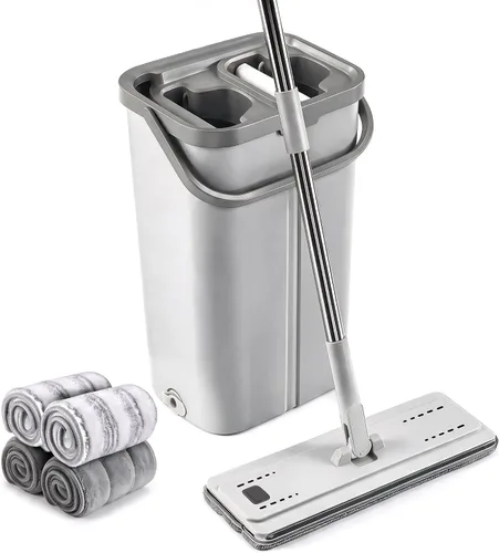 Vista 11 de Midyb Sistema de cubo de fregona plana, fregona húmeda y seca para limpieza Mango de acero inoxidable de 54 pulgadas, 4 almohadillas de microfibra