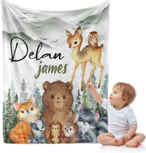 Vista 15 de J&SBGFT Manta de Bebé Personalizada para Niños - Manta con Nombre Personalizado para Niños Pequeños, Niños - Manta Decorativa de Guardería Cochecito