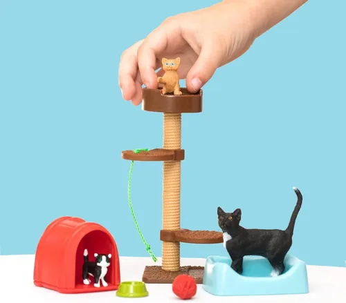 Vista 10 de Schleich Farm World - Juego de figuras de gatos y gatitos lindos - Juego de 9 piezas realistas de mamá gata y gatito bebé, juego grande para niños