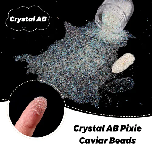 Vista 3 de Laza Cuentas de caviar para uñas de 2 colores, cuentas de micro pixie de 0.024-0.031 pulgadas (0.6-0.8mm), cuentas de burbujas de vidrio, gotas