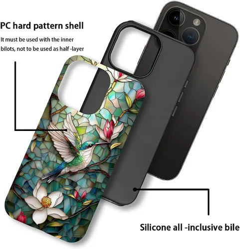 Vista 4 de DAIZAG Funda compatible con iPhone 11 Pro Max, hermosa carcasa rígida híbrida de plástico TPU con diseño de pájaro colorido + funda protectora