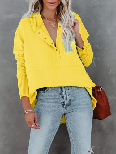 Vista 8 de Zwurew Sudadera casual con capucha Henley con cuello en V y bolsillo para mujer