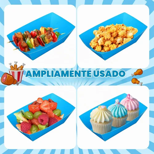 Vista 7 de Uiifan 200 bandejas de papel desechables para alimentos y barcos, resistentes a la grasa, bandeja de cartón para perros calientes, soporte para Azul