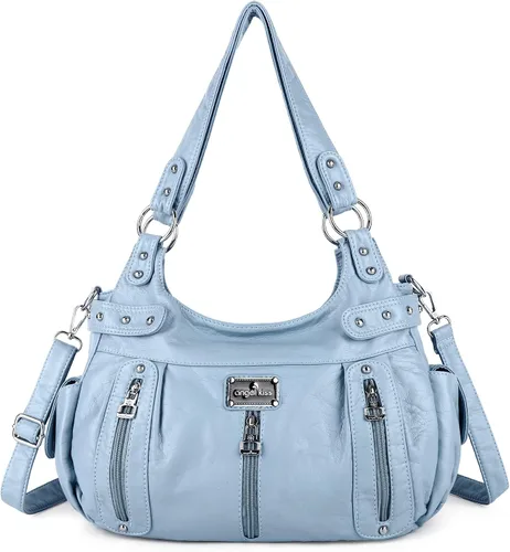 Vista 18 de Angelkiss Bolsos grandes y carteras para mujer de cuero sintético lavado tipo hobo, bandolera, bolso cruzado, bolso de hombro, bolso de mano