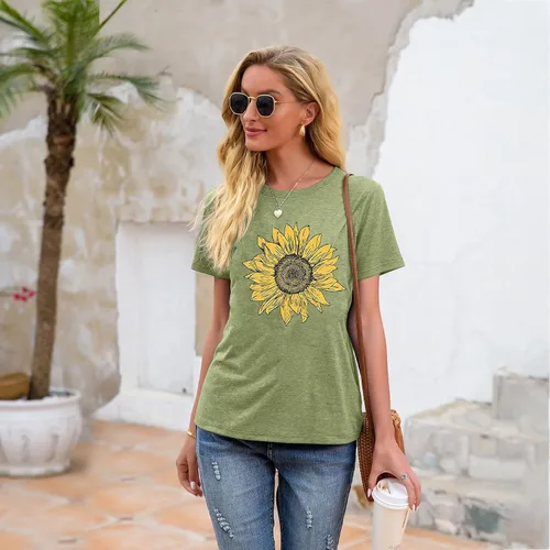 Vista 4 de Camisas de girasol para mujer, lindas camisetas gráficas de diente de león, camisetas de manga corta de verano para mujer