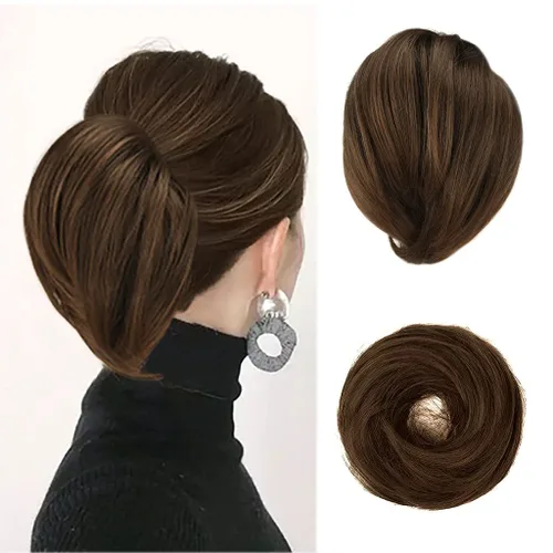 Vista 26 de BARSDAR Extensiones de Moño de Cabello Liso - Extensiones de Moño de Cola de Caballo Corta y Lisa para Mujeres, Coleteros de Moño de Cabello