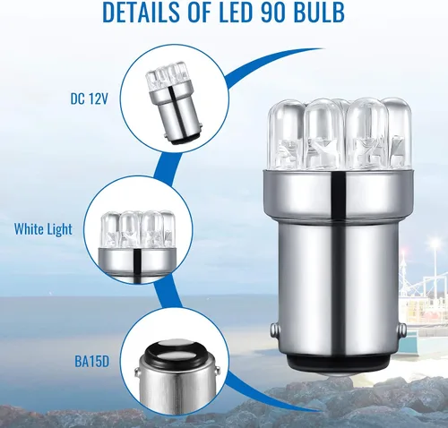 Vista 3 de Honoson 4 bombillas LED 90 1004 de repuesto LED marino BA15D bombilla LED para luces de navegación de barcos, luces de anclaje de barco, luces