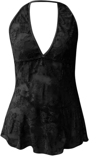 Vista 4 de Lencería para mujer, para sexo, de cuero travieso, negro, sexy, talla grande, con cremallera, halter, liga, tanga, vestido de noche, talla 51