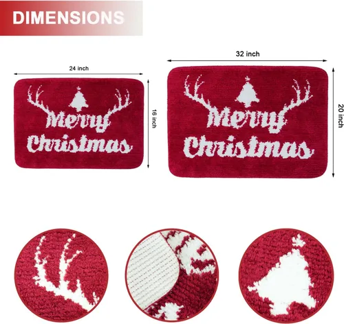 Vista 2 de Decoraciones de Feliz Navidad, alfombras de baño rojas, bonita decoración navideña, tapetes de baño para baño, parte trasera antideslizante, lavable