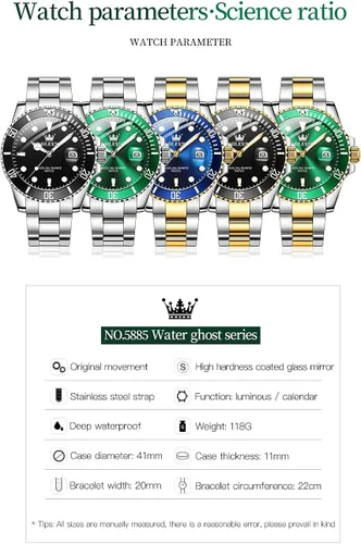 Vista 8 de OLEVS Relojes analógicos de cuarzo para hombre a la moda impermeables con correa de acero inoxidable ventana de día para hombre