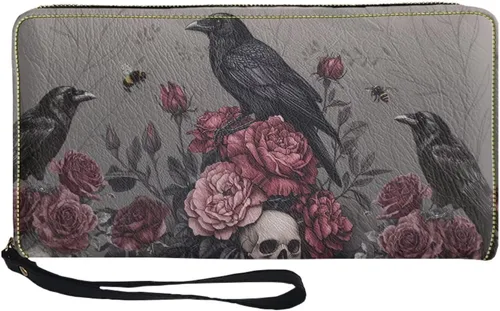 Vista 28 de Coldinair Cartera de piel sintética con cierre de cremallera para mujer, con bloqueo RFID, monedero para teléfono con correa para viaje, Añade tu