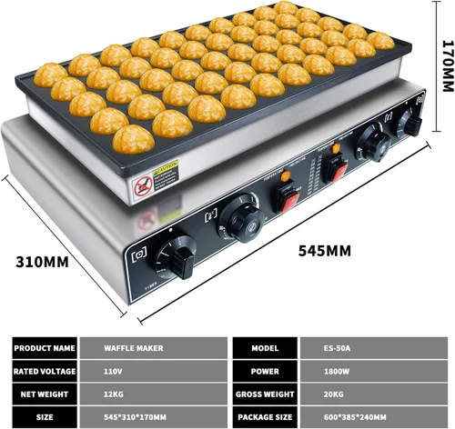 Vista 2 de KOOTEN Mini panqueques holandés, 50 wafleras grandes comerciales, máquina eléctrica para hacer crepas, máquina eléctrica antiadherente redonda con 2
