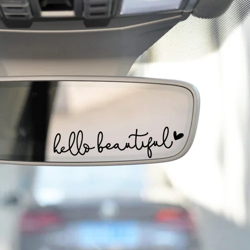 Vista 2 de 3 x Adhesivo de Espejo Retrovisor "Hello Beautiful", Vinilo para Espejo Retrovisor, Adhesivos para Espejo de Tocador, Accesorios para Coche