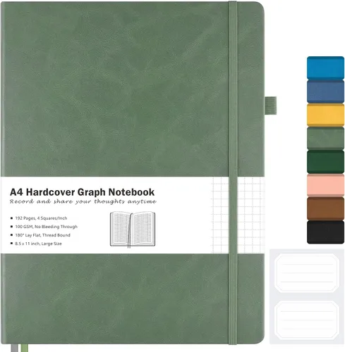 Vista 14 de Cuaderno de papel cuadriculado, cuaderno de tapa dura de 8.5 x 11, cuaderno de cuadrícula para mujeres, hombres, diarios grandes de cuero