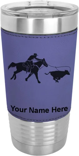Vista 19 de LaserGram Vaso aislado al vacío de 20 onzas, con grabado personalizado incluido (cuero sintético, estilo béisbol)