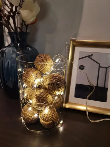 Vista 6 de Elkpruu 10 mini bolas decorativas Orbs para cuencos de centro de mesa, bolas decorativas de cuerda de Navidad para cuencos, relleno de jarrón