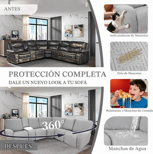 Vista 5 de Fundas de sofá reclinable seccional 100% impermeables para sofá reclinable en forma de L, funda de sofá modular de esquina en forma de L, fundas