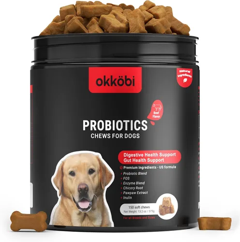 Vista 11 de Probióticos masticables para perros, 60 piezas, apoyo para la salud digestiva e intestinal, masticables probióticos para perros con enzimas e