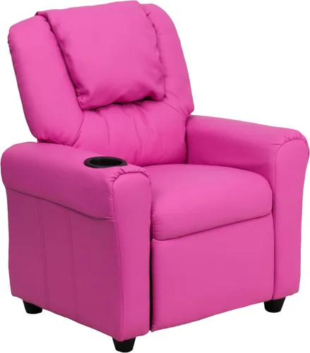 Vista 13 de Flash Furniture - Sillón reclinable contemporáneo para niños, color beige vinilo con base para vasos y reposacabezas