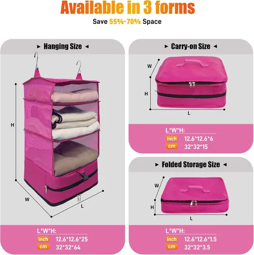 Vista 2 de Bolsa de viaje portátil para colgar, organizador de cubo de embalaje de viaje, armario de mano de gran capacidad, almacenamiento de maleta plegable