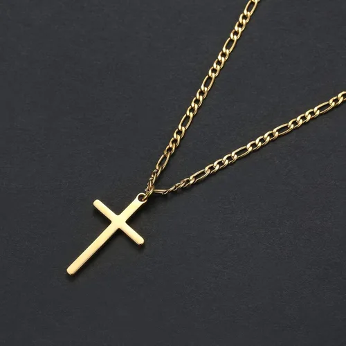 Vista 4 de Collar Tasbern de cruz, acero inoxidable, chapado en oro de 14 quilates, con dije de cruz simple, joyería religiosa, regalo para niño y hombre