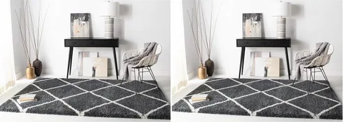 Vista 113 de SAFAVIEH Hudson Shag Collection - Alfombra decorativa de 2 x 3 pies, color beige y marfil, diseño moderno de enrejado, no desprende pelusa